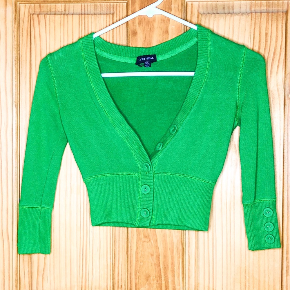 Wet Seal Green Button Up Cardigan (XS)